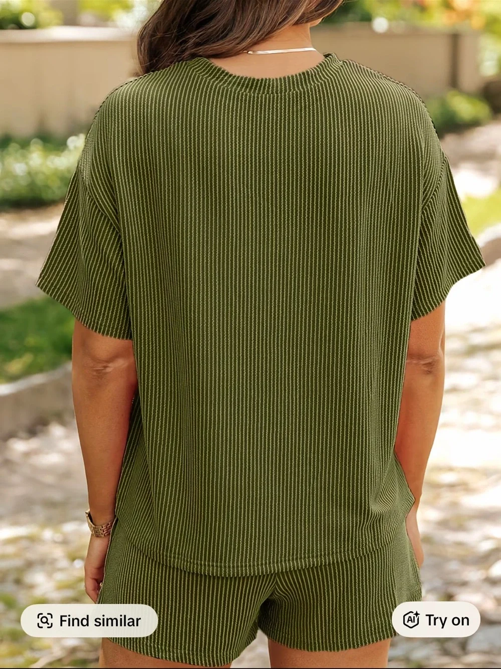 Olive Ribbed Short Sleeve Top and Matching Shorts Set